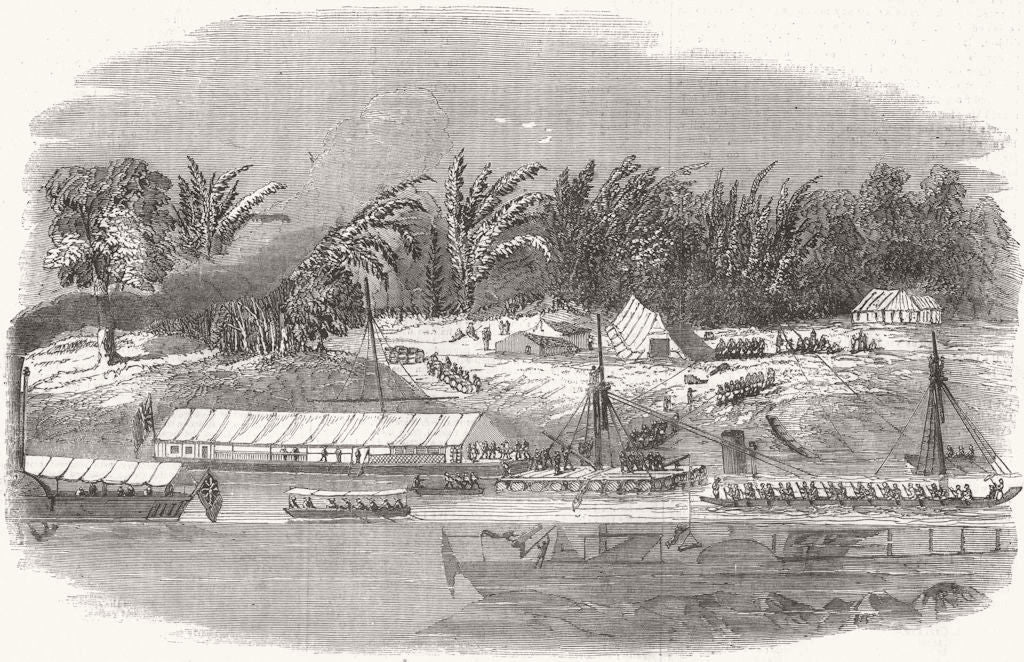 BURMA. Wreck of War-Steamer Medusa, Irrawaddy River 1854 old antique print